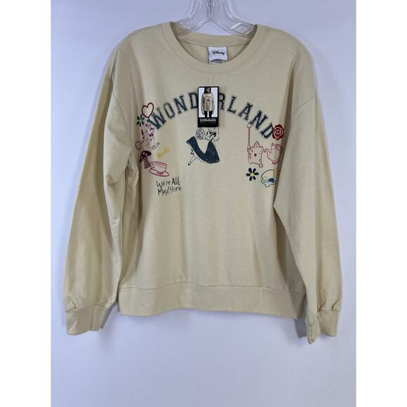 Disney Tops - Disney Classics Alice in wonderland Cream Embroidered Sweatshirt Sz M